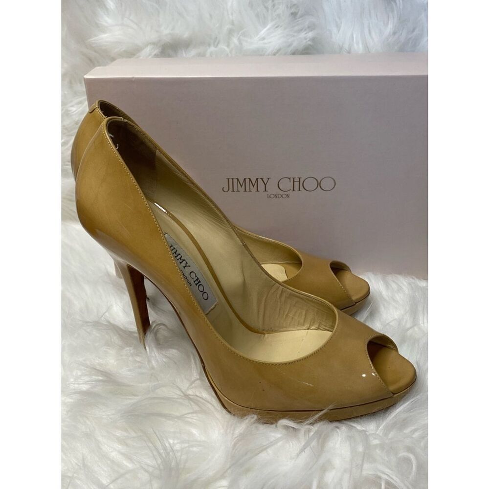 🛍️ Jimmy Choo  Authentic “Crown” Circa 2012  Leather Peep-Toe Stiletto Pumps